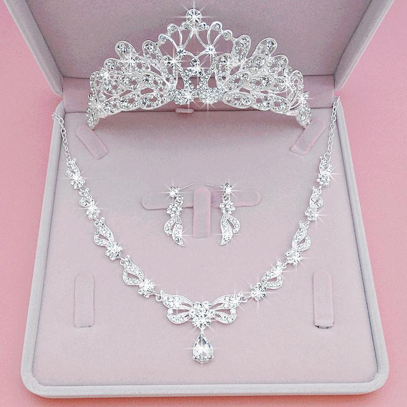 2018 New bridal headdress necklace three-piece Crown wedding accessories bride set manufacturers spot wholesale