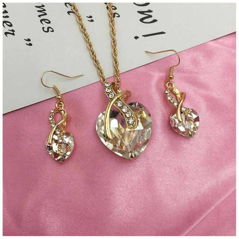 European and American wedding dinner bridal suit jewelry women's luxury water drop Austrian crystal Zircon earrings necklace
