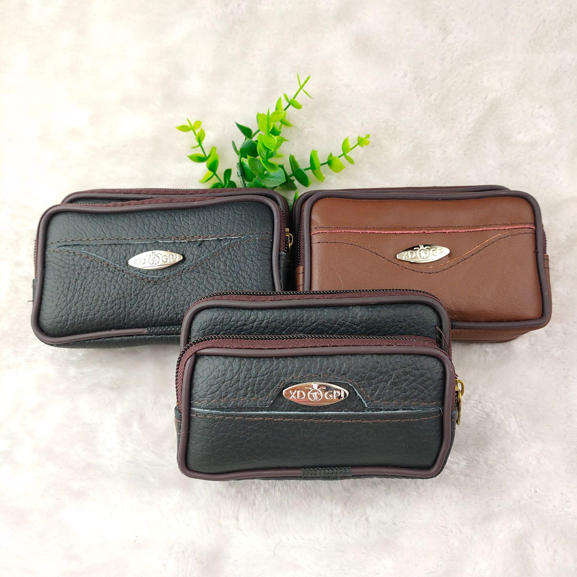 New middle-aged and elderly pigskin mobile phone waist bag medium-sized belt mobile phone bag manufacturer in stock wholesale multi-functional wallet