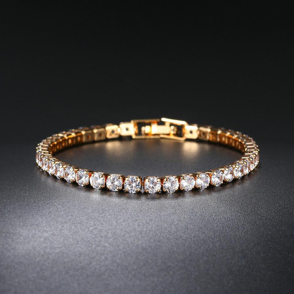European and American Zircon Bracelet Single Row 4mm Round Full Diamond Tennis Chain Cross-Border Hip-Hop Jewelry Tennis Bracelet