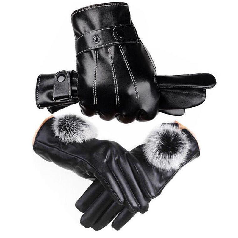Men's and Women's Touch Screen Leather Gloves Winter Warm Waterproof Windproof fleece-lined Thickened Outdoor Motorcycle Riding Gloves