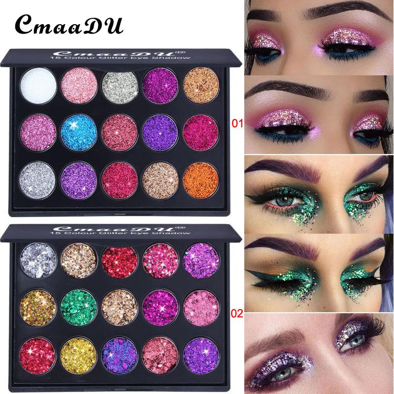 Cross-Border Export Cmaadu 15-Color Diamond Sequin Eye Shadow Palette Shiny Glitter Powder High-Gloss Eye Shadow Shiny Eye Shadow