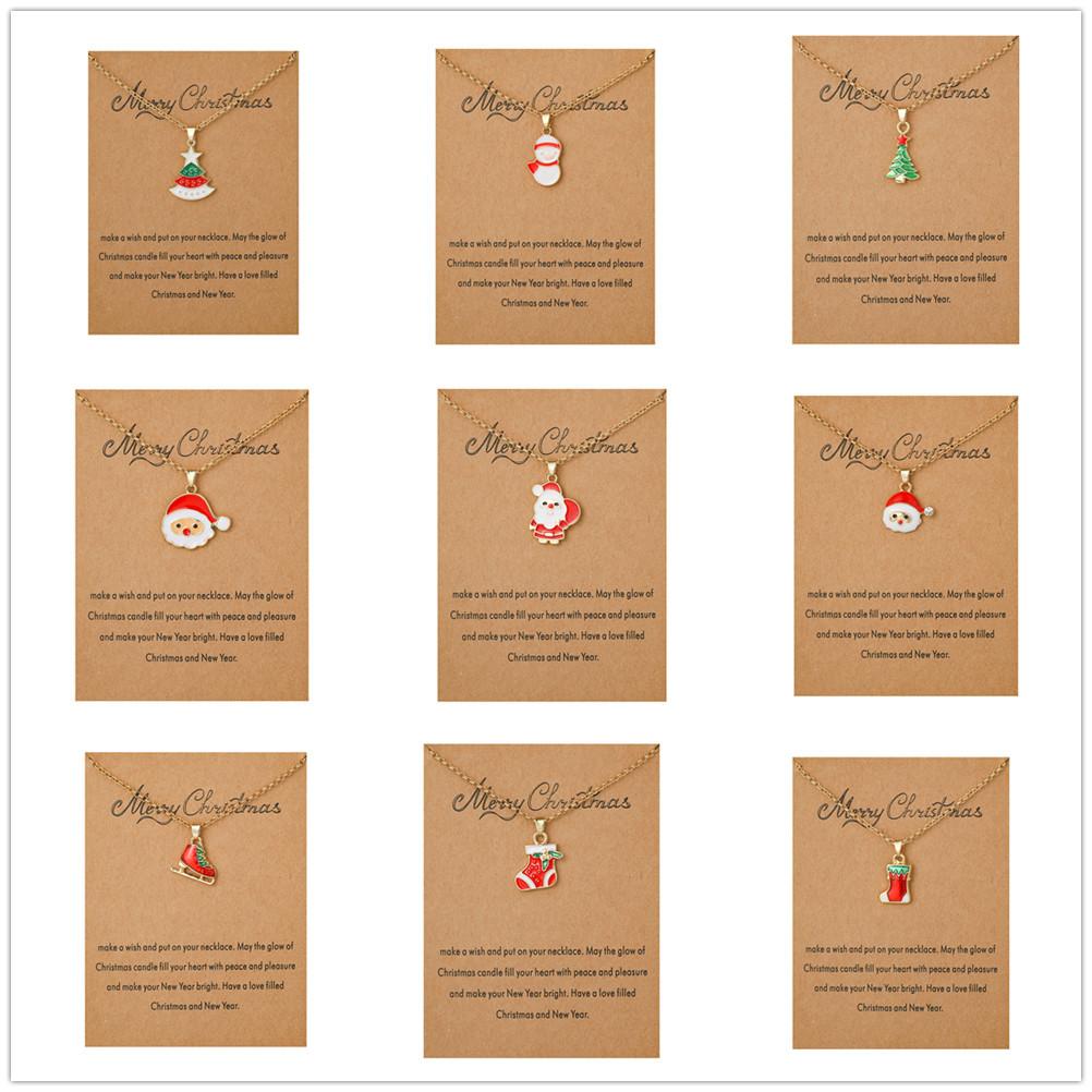 Autumn and Winter Christmas jewelry factory direct cross-border card Santa Claus series alloy pendant necklace