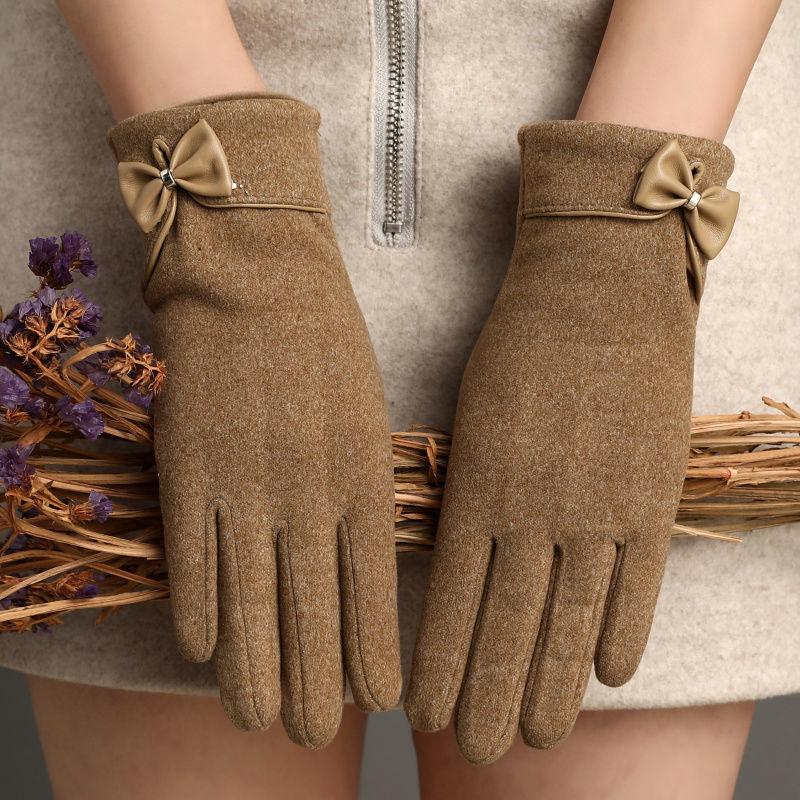 2020 new beautiful symbol rabbit plush suede bow touch screen warm outdoor clothing all-matching gloves