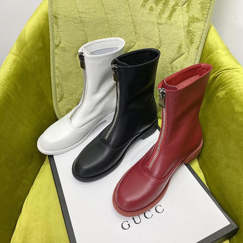 Guidi Ghost Boots Short Boots 2024 New Red Slim Boots Front Zipper Mid-Calf Single Boots White Women's Boots Winter