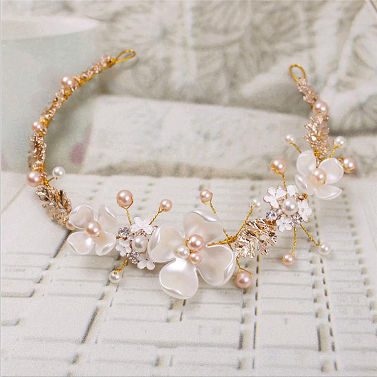 Wedding headdress wholesale bridal hair accessories Pearl ceramic Golden hairband European and American children hairband girl jewelry wholesale