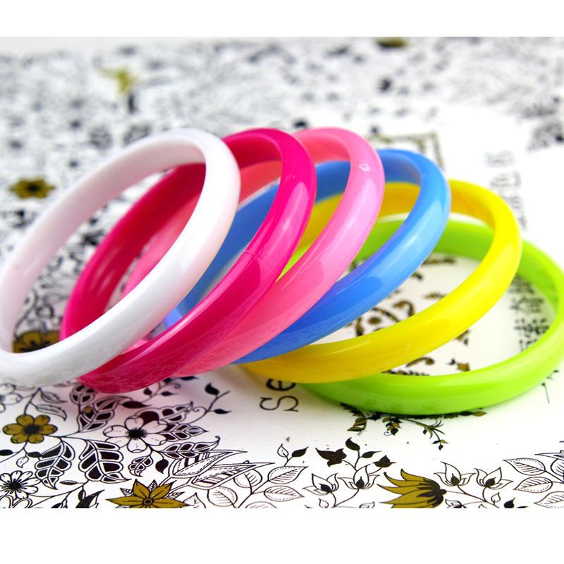 1cm Plastic Bracelets Fluorescent Colorful Resin Bracelets Export Cross-Border Jewelry Factory Direct Sales Mixed Pack of 12 Pieces