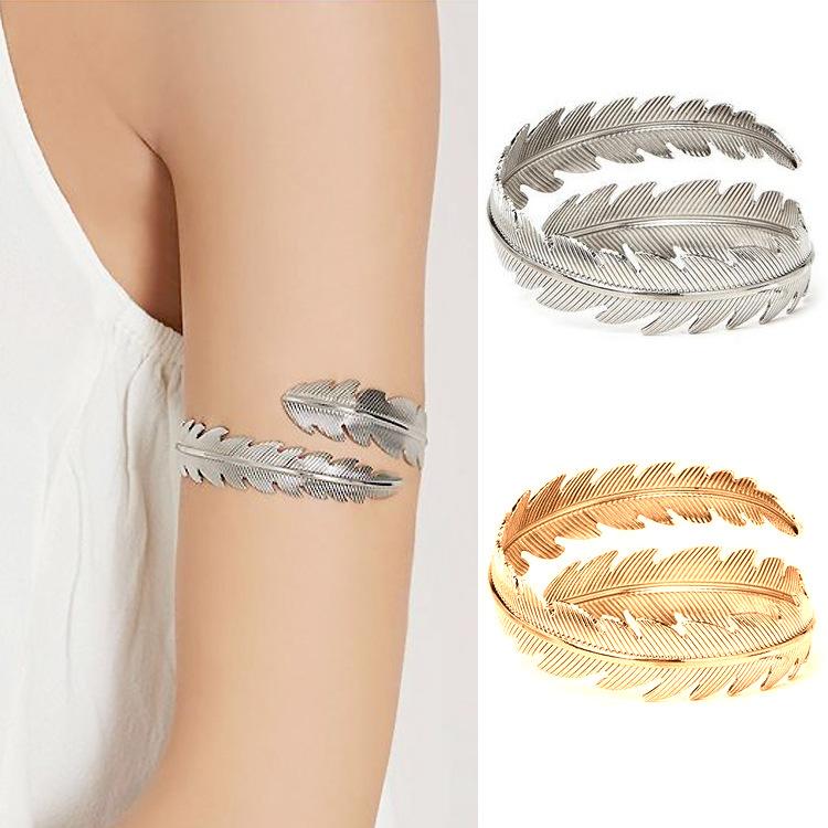 Factory Direct Sales European and American Amazon Best-Selling Jewelry Wholesale Exaggerated Metal Feather Leaf Bracelet Armband Cuffs