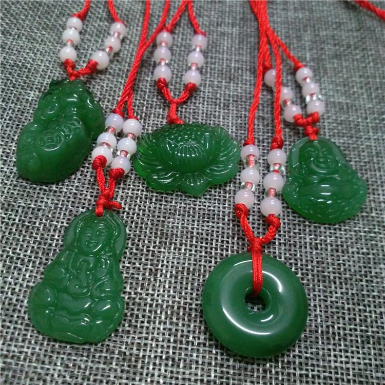 Imitation Jade Beaded Guanyin Buddha Necklace Imitation Jade Pendant Men's and Women's Necklace Jewelry Small Gifts Wholesale Stall Supply