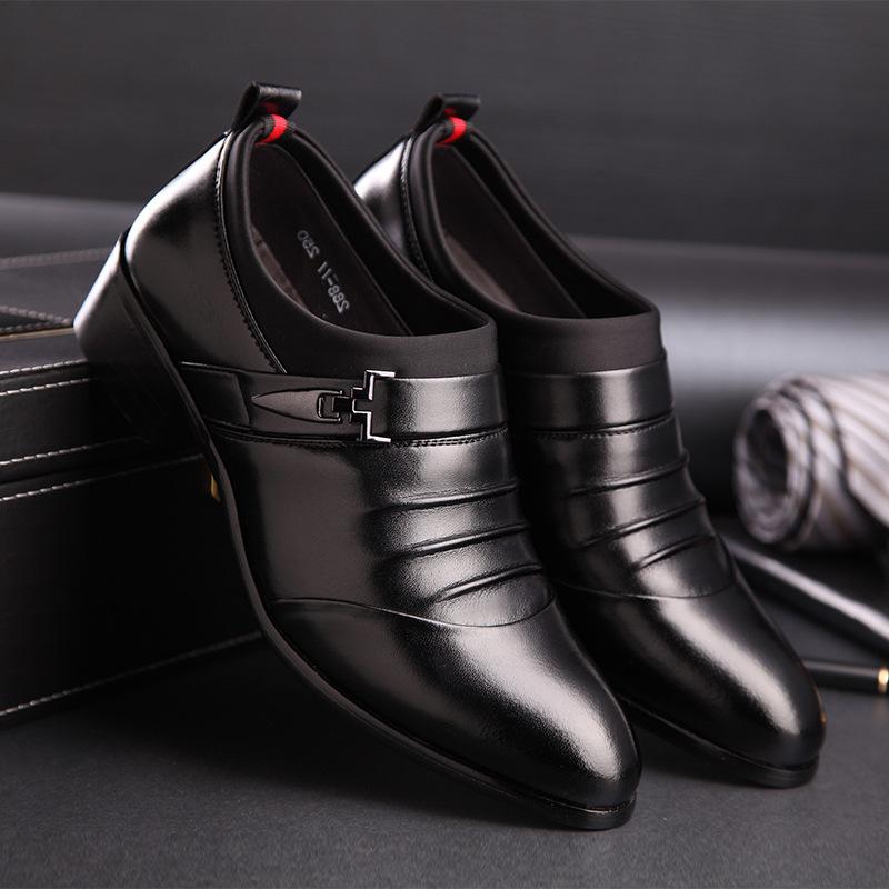 Spring and Autumn Men's Casual Leather Shoes with 5cm Inner Height, Trendy Men's Shoes, Business Formal Casual Shoes, British Pointed Toe Shoes Wholesale