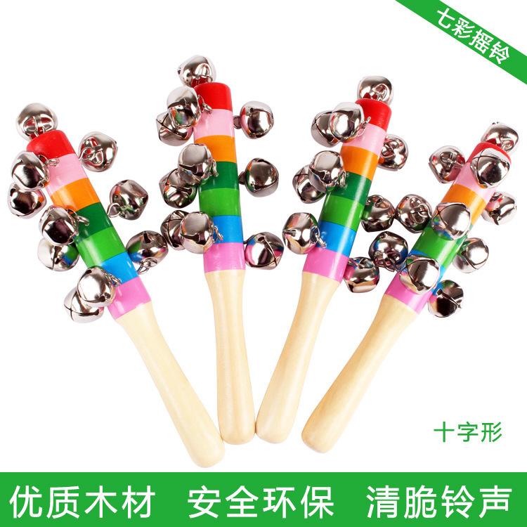 Wooden Orff Musical Instrument Stick Bell Cross Rattle Infant Early Education Music Teaching Aids Toy Educational Soothing Bed Bell