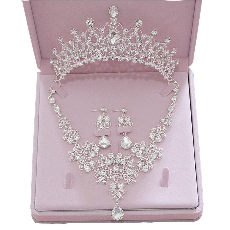 Cross-border new bridal necklace headdress three-piece Crown wedding accessories box wedding headdress Accessories Wholesale