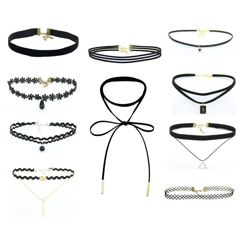 Cross-border New Accessories Hot Lace choker Tassel Necklace Chain Combination Set Black Korean Velvet Collar