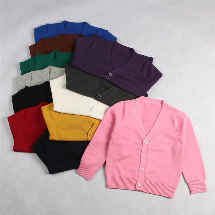 ins 22 New V-neck Cardigan Sweater Small Coat Autumn Garden Clothes Solid Color School Uniform Cardigan for Boys and Girls