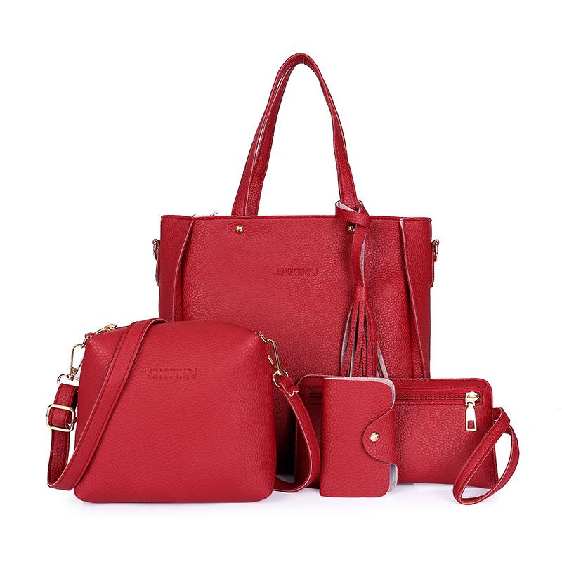 Women's Bags 2021 Mother-In-Law Pocket Single Shoulder Trendy Korean Style Bag New Handbag Litchi Pattern Four-Piece Set Wholesale