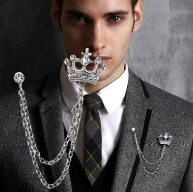 Personalized fashion men's crown chain brooch pin badge business suit metal accessories factory direct F010