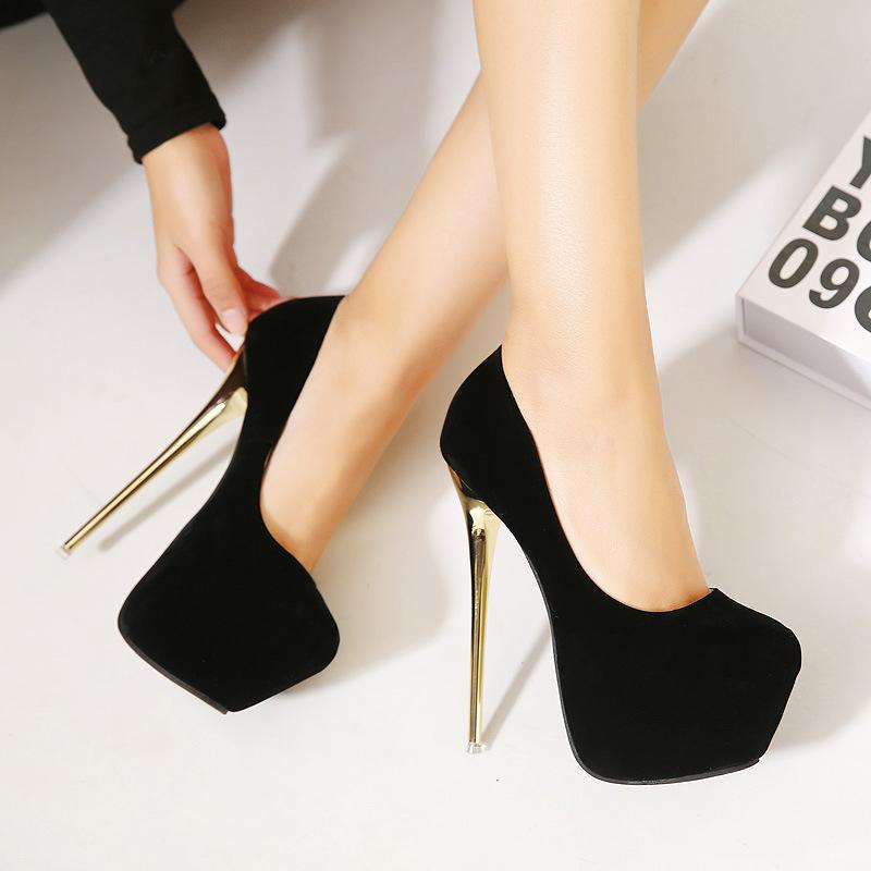 Thin-Heeled Waterproof Platform Red Foreign Trade Plus-Size Women's Shoes Size 41-45 Shallow Black 16cm Nightclub Heels High Heels