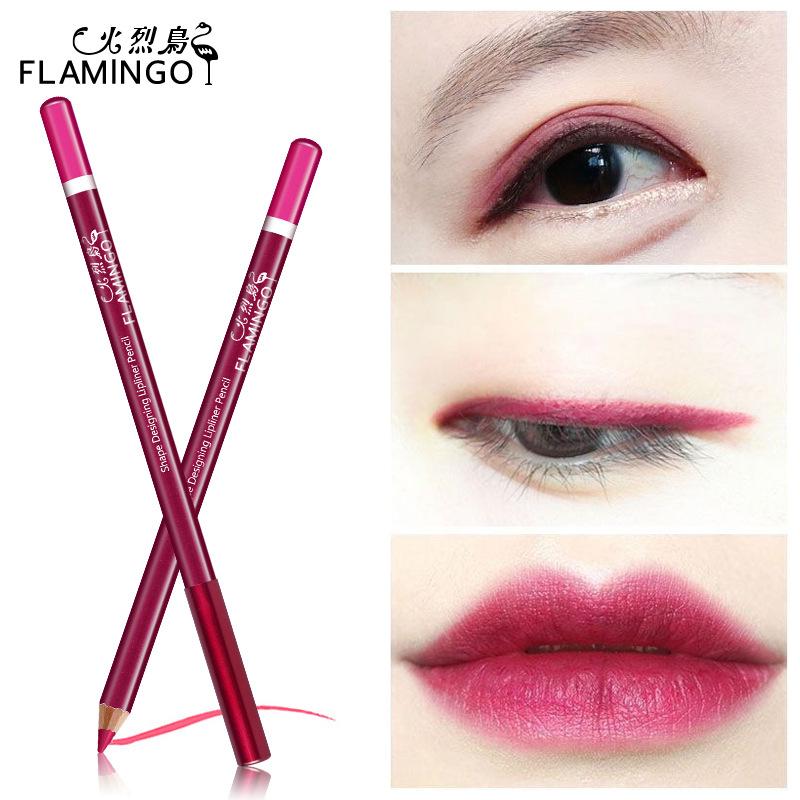 Flamingo Lip Liner Stereo Fantasy Smart Velvet Lip Liner Wooden Pole Long-Lasting Color Eyeliner Lipstick Pen