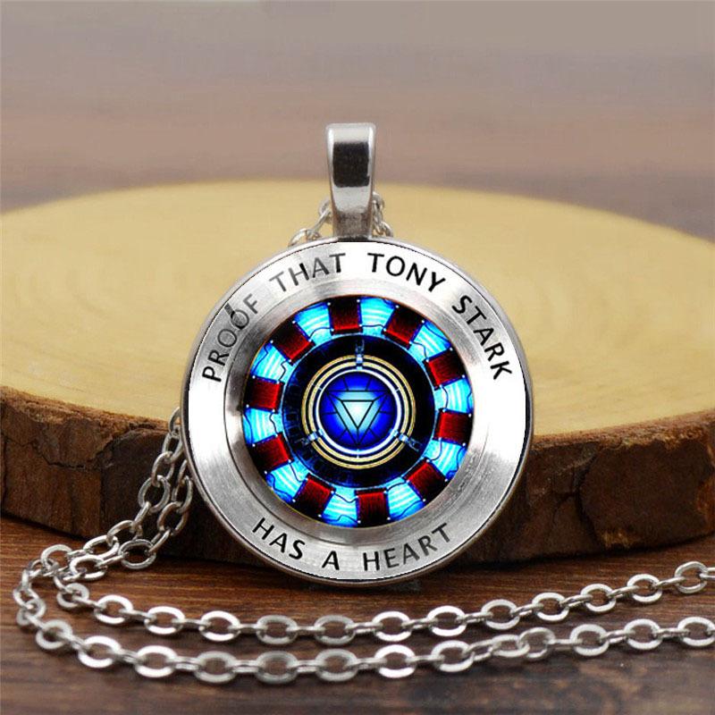 Iron Man Heart Time Gem Necklace Women Poly Energy Fashion Glass Pendant Necklace Retro Sweater Chain Wholesale