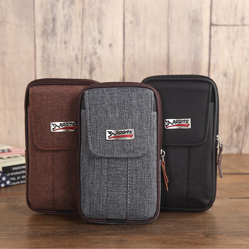 New Men's Waist Bag, Mobile Phone Bag, Casual Belt Bag, Canvas Mobile Phone Waist Bag, Multi-Functional Horizontal and Vertical Waist Bag