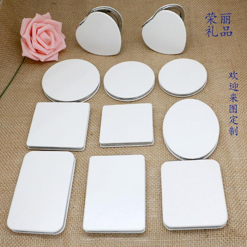 Factory Direct Supply Abs Foldableing Portable Small Mirror White Pu Leather Cosmetic Mirror Can Be Printed on Both Sides