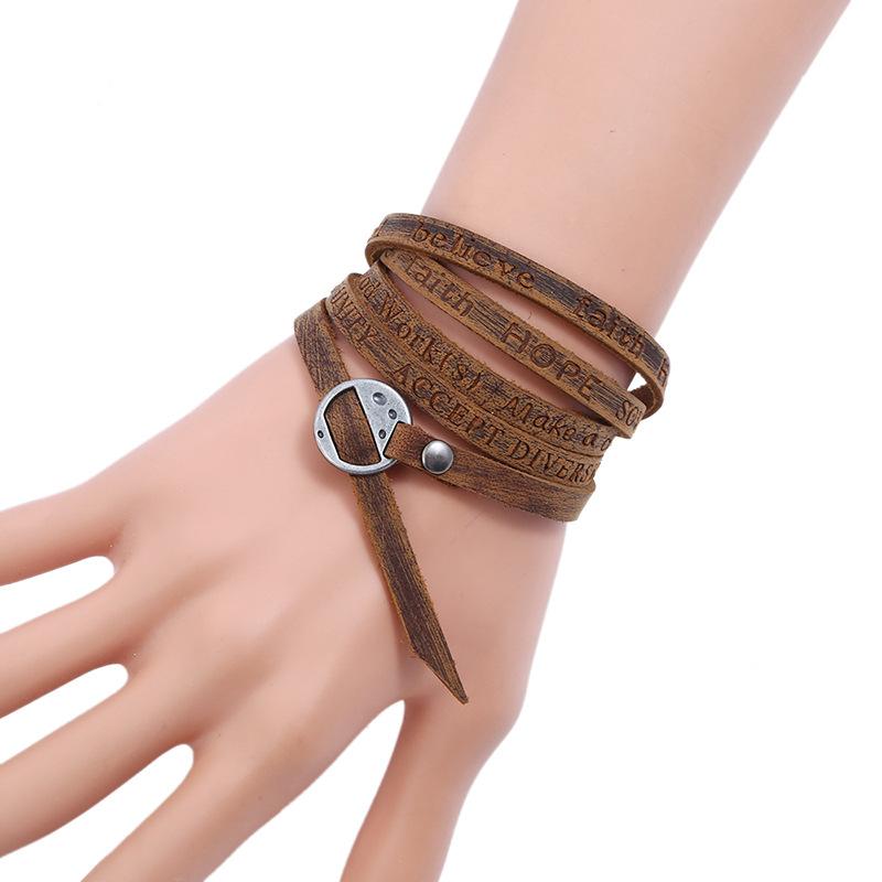 Punk's New Five-Circle Pressing Cowhide Bracelet Retro Simple Multi-Circle Men's Leather Bracelet European and American Cross-Border Explosions Jewelry