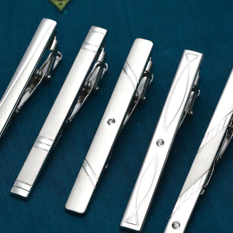 Simple Silver Laser-Engraved Logo Men's Standard Tie Clip, Iron Sandblasted Metal Tie Clip