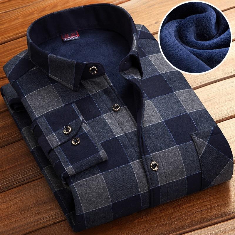 Jin Dun Gong Ma Autumn and Winter Warm Shirt Men's Fleece-lined Thickened Warm Shirt Men's Middle-aged and Elderly Business Dad Clothes