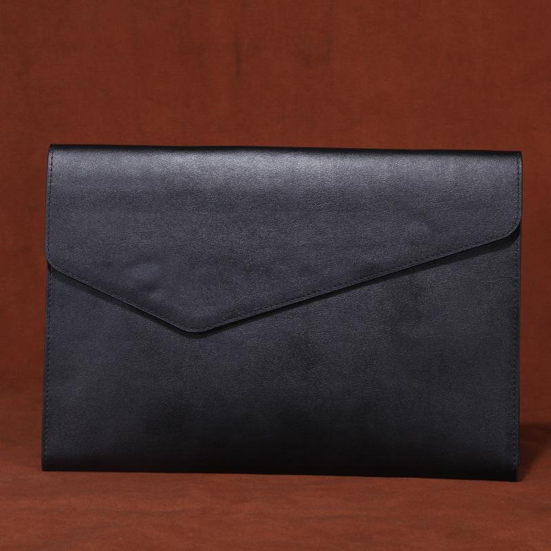 Bag A4 Genuine Leather Document Bag, Cowhide Document Bag, Casual Business Large-Capacity Magnetic Closure File Bag, Vintage Briefcase