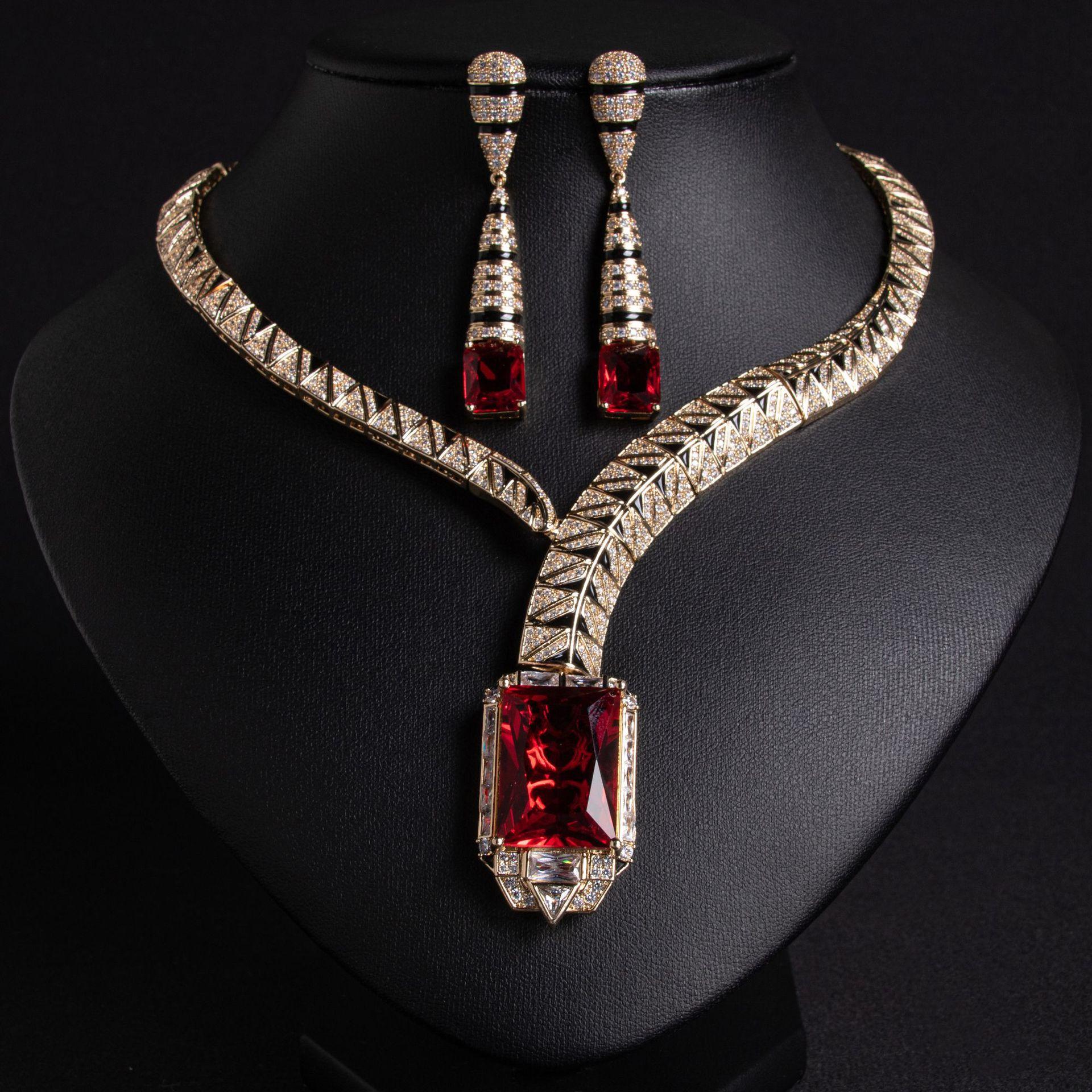 European and American Cross-Border Water Drop Zircon Clavicle Necklace Jewelry Bridal Necklace Set Luxury Wedding Jewelry Set Dropshipping
