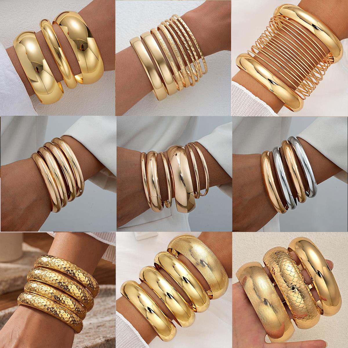 European and American Cross-Border Fashion Metal Scenery Bracelet Set for Women, Personalized Exaggerated Threaded Wide Bracelet Bracelet