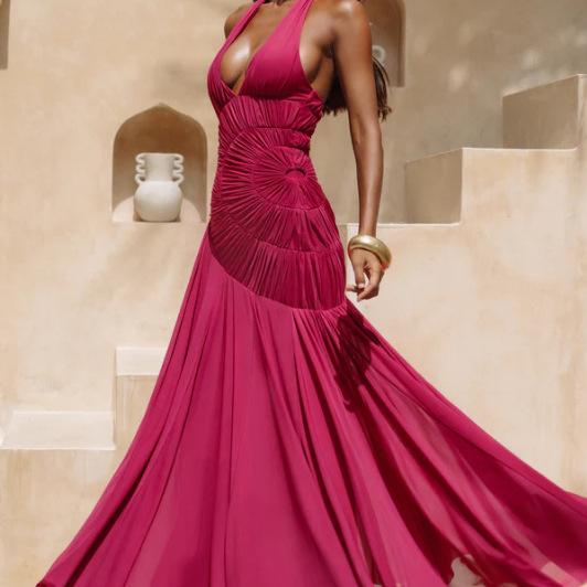 2026 Summer European and American Cross-Border Sexy Women's Fashion New Deep V Backless Dress Hot Girl Halter Neck Sleeveless Dress