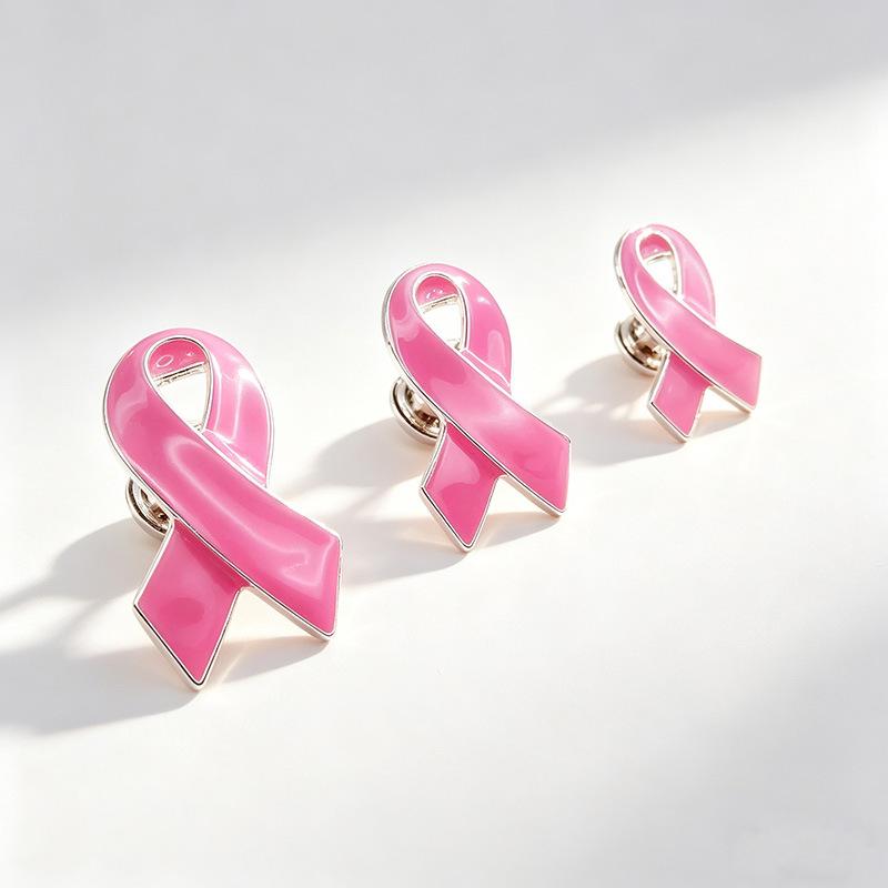 Manufacturer's Pink Ribbon Brooch for Breast Cancer Awareness Day, Creative Advertising Alloy Lapel Pin Gift