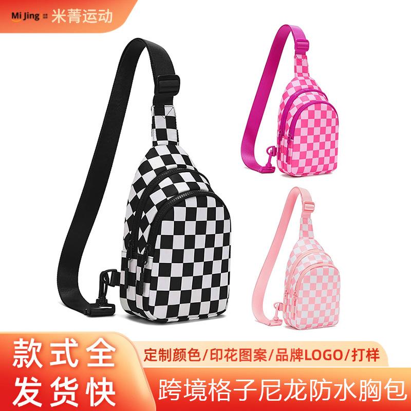 Lulu Plaid Waist Bag Waterproof Chest Bag Outdoor Sports Running Mobile Phone Bag Versatile Crossbody for Men and Women Casual Versatile