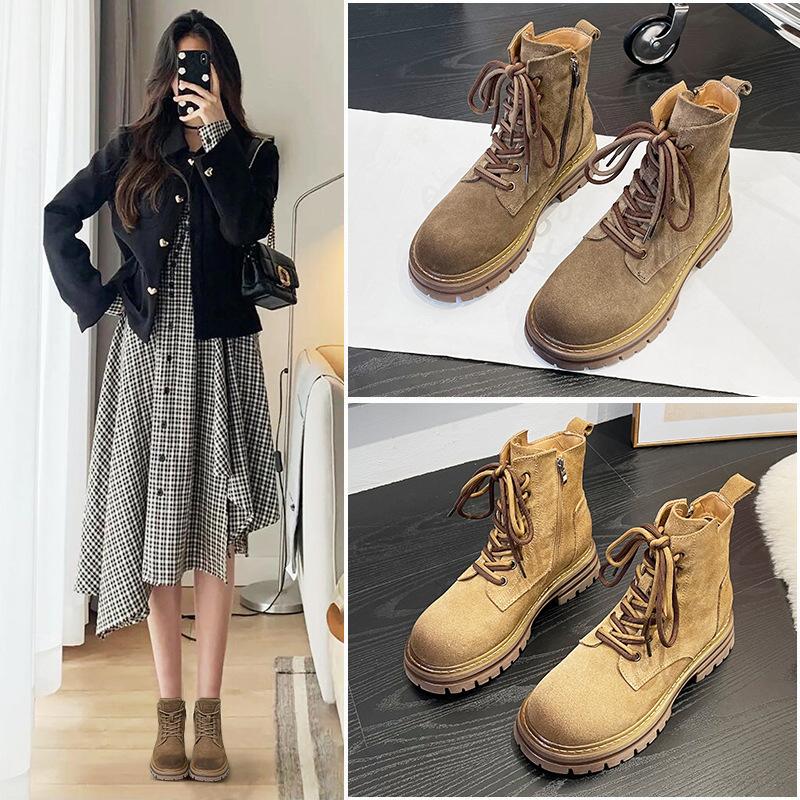 Genuine Leather Short Martin Boots for Women 2025 Autumn and Winter Fashion Casual Retro Work Boots Versatile Suede Ankle Boots
