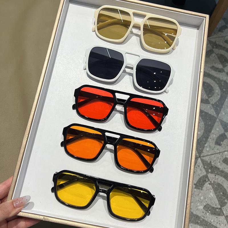 New Candy-Colored Double-Beam Sunglasses Cross-Border Fashion Trend Square Frame Sunglasses Retro Anti-Uv Personalized Glasses
