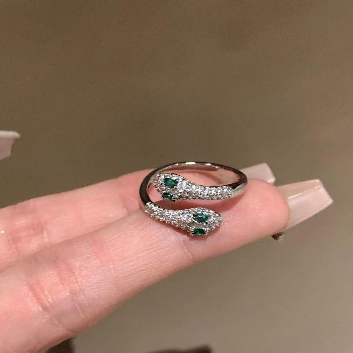 Green Eyes Snake Ring Ins Snake Niche Light Luxury High-end Open Niche Design Ring Women's Personalized All-match