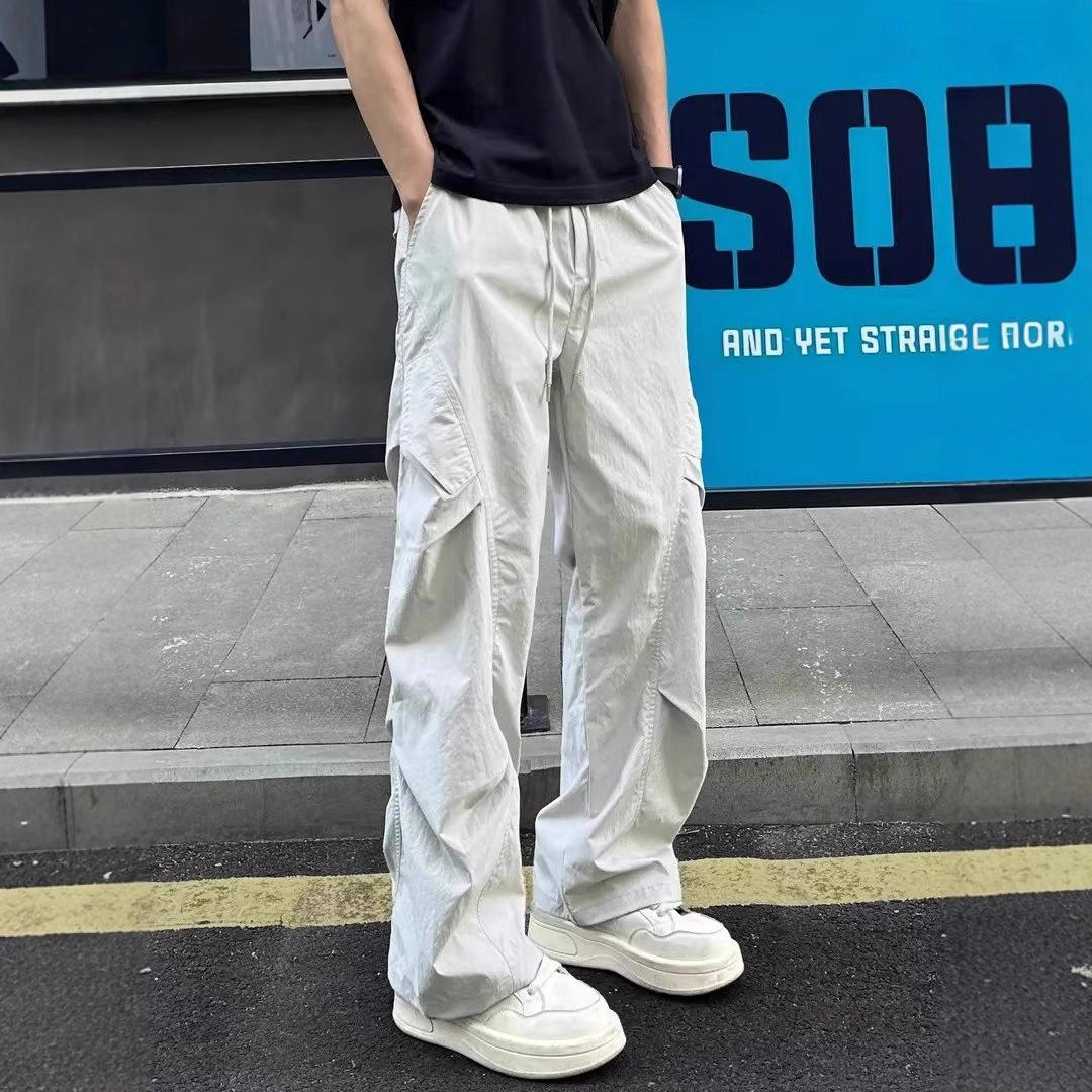 Beige Gray Cut Quick-Dry Pants Men Spring Autumn Thin Scimitar Cargo Pants Sun Protection Paratrooper Casual Long Pants
