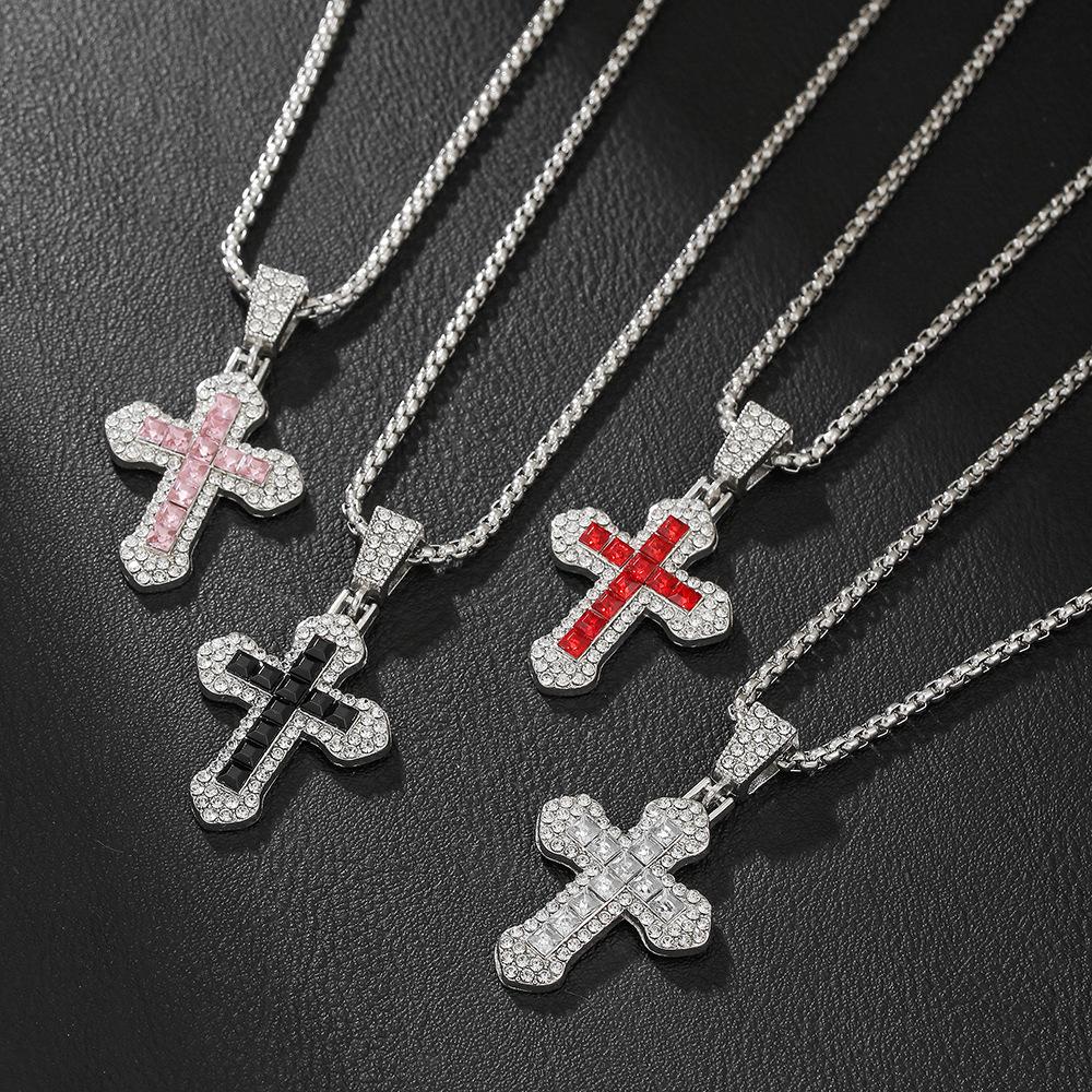 Cross-Border Cross Necklace Hip-Hop Style Zircon Pendant Jewelry Titanium Steel Versatile Neck Chain Personalized Sparkling Jewelry Wholesale