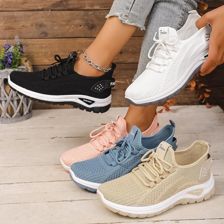 New women's shoes, casual sports, comfortable soft sole, cross-border large size fly-knit shoes, versatile for casual wear in spring and autumn