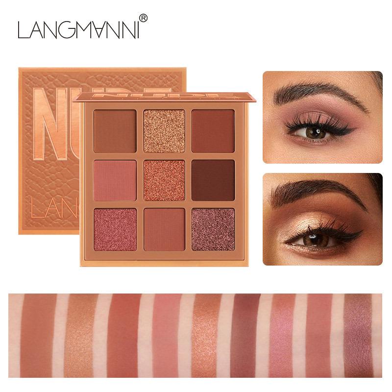 Langmanni Nine-Grid Eyeshadow Palette Pearlescent Matte Long-Lasting Non-Fading Eyeshadow Cross-Border Makeup