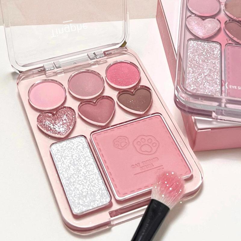 New Love Eyeshadow Palette Beads Matte Blush Highlight All-In-One Korean Young Girl Caramel Pink Brown Earth Color Affordable Women