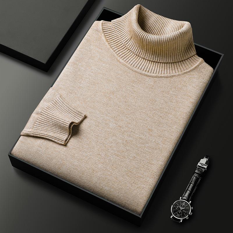 Winter Turtleneck Knitwear Men's Thickeneded Knitwear Pure Color Warm Knitwear Young and Middle-Aged Thick Wool Bottoming Knitwear Men's Clothing