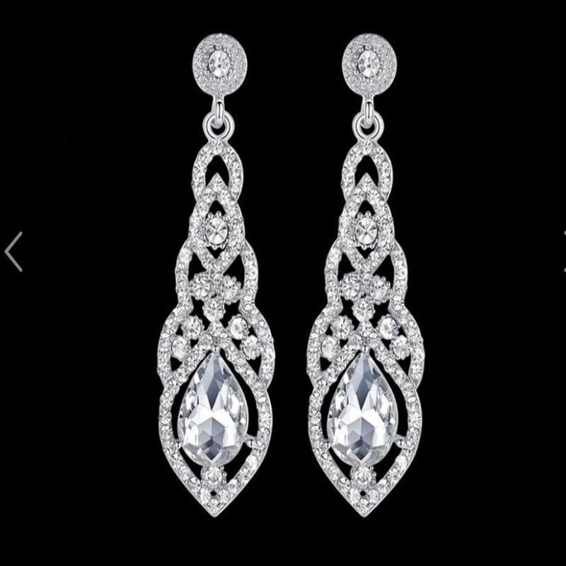 European and American New Earrings, Exaggerated and Shiny Bridal Wedding Earrings, Classic Diamond-Encrusted Long Earrings, Cross-Border Hot-Selling Jewelry