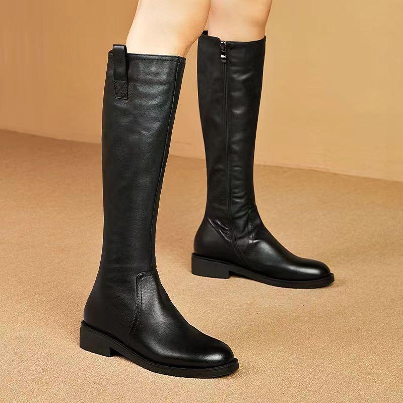 Short Women's Knee-High Boots, Martin Boots, 2025 Spring and Autumn Soft Leather High Boots, Women's Martin Boots