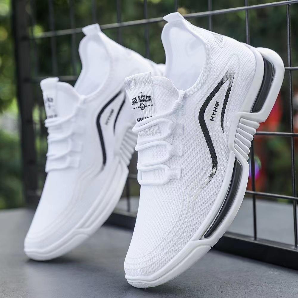 Men's Summer New Fashion Sports Shoes for Foreign Trade, Non-Slip Casual Running Shoes, Breathable and Comfortable Flyknit White Sneakers Wholesale