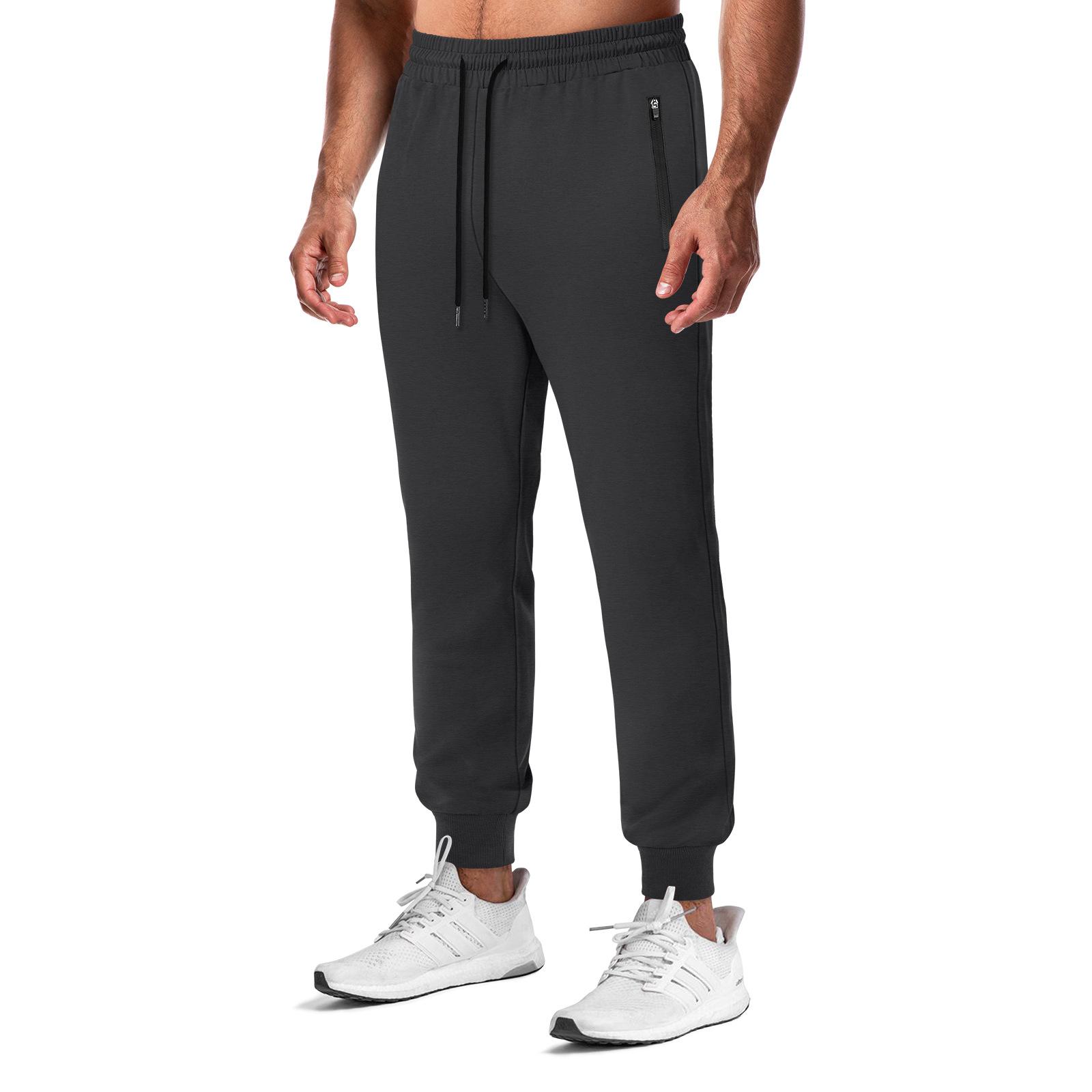 Cross-border new European-style men's casual pants, versatile solid-color fitness and sports long pants, men's zip-up jogger sweatpants
