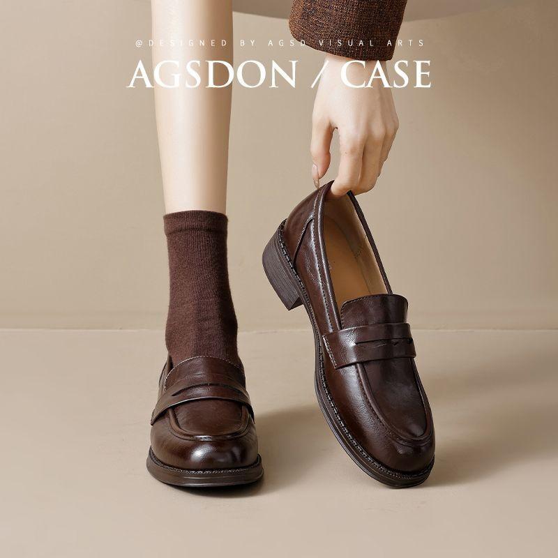 Retro Soft Leather Soft-Soled Loafers for Women, 2026 Spring and Summer New Style, Round-Toe Thick-Soled Height-Increasing Slip-On Leather Shoes