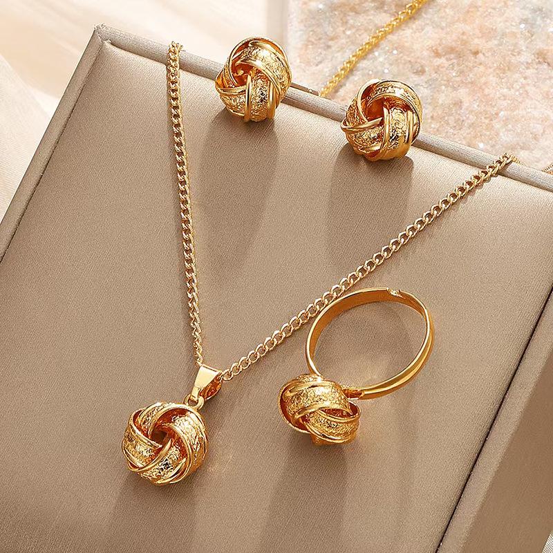 European and American Ins-Style Twisted Knot Jewelry Set for Women, Creative Knotted Necklace, Earrings, Ring, Bridal Jewelry Set
