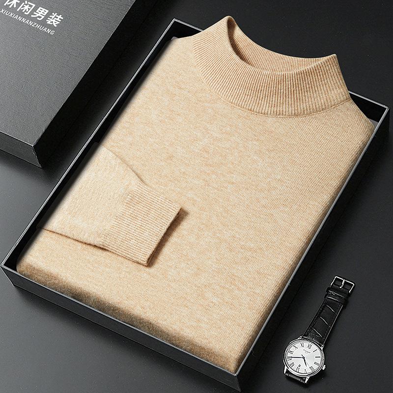 Factory Direct Sales Men's Half Turtleneck Knitwear Autumn and Winter Knitted Solid Color Bottoming Shirt Casual Versatile Long-Sleeved Knitwear for Men